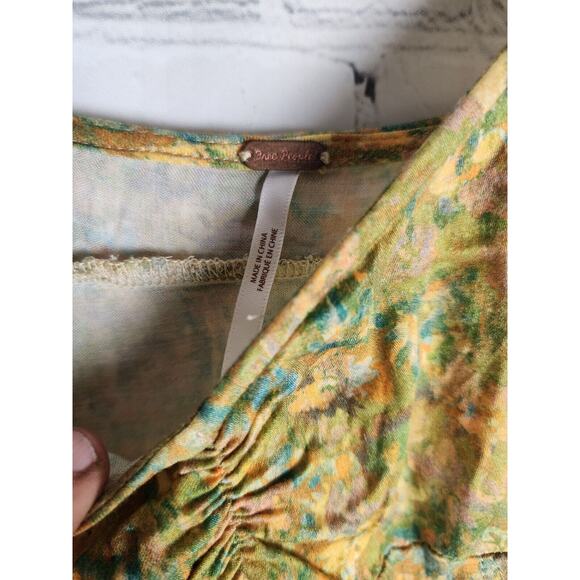 Free People Taryn Boho Dress size O XS Green Yellow Floral Floaty Boho - Picture 3 of 6